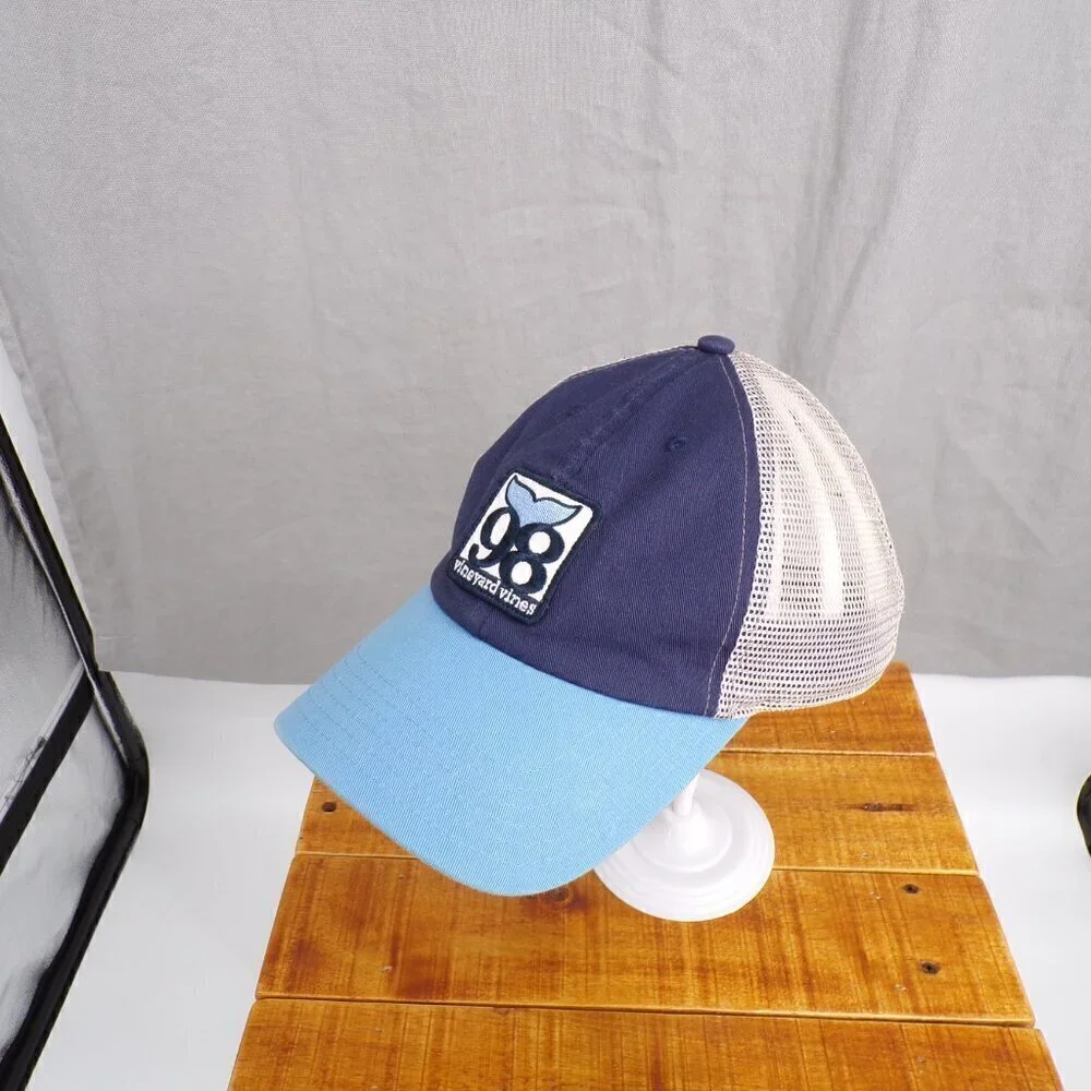 Vineyard Vines 98 Whale Tail Mesh Trucker Blue White Velcro Men's Baseball Hat